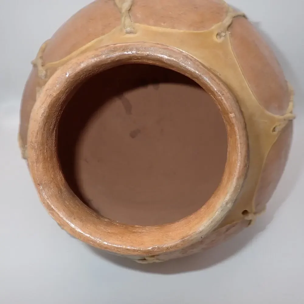 Large Rawhide Laced Clay Olla Tarahumara Style Southwest Pottery 14in